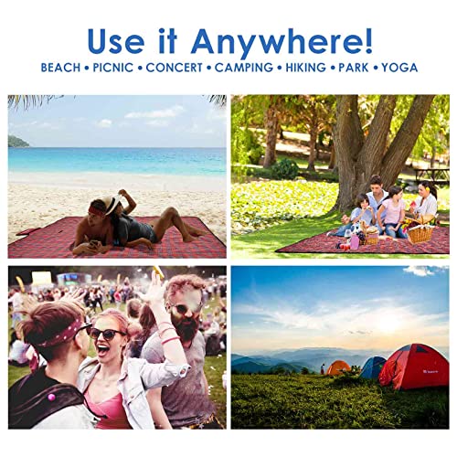 Red Picnic Beach Blanket 99x60in Waterproof Sandproof Outdoor Mat for Camping & Family
