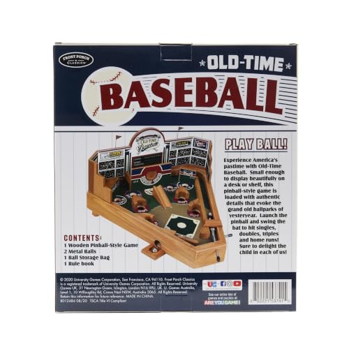 Old Time Baseball Pinball Game - Wooden Tabletop Arcade for Kids & Adults