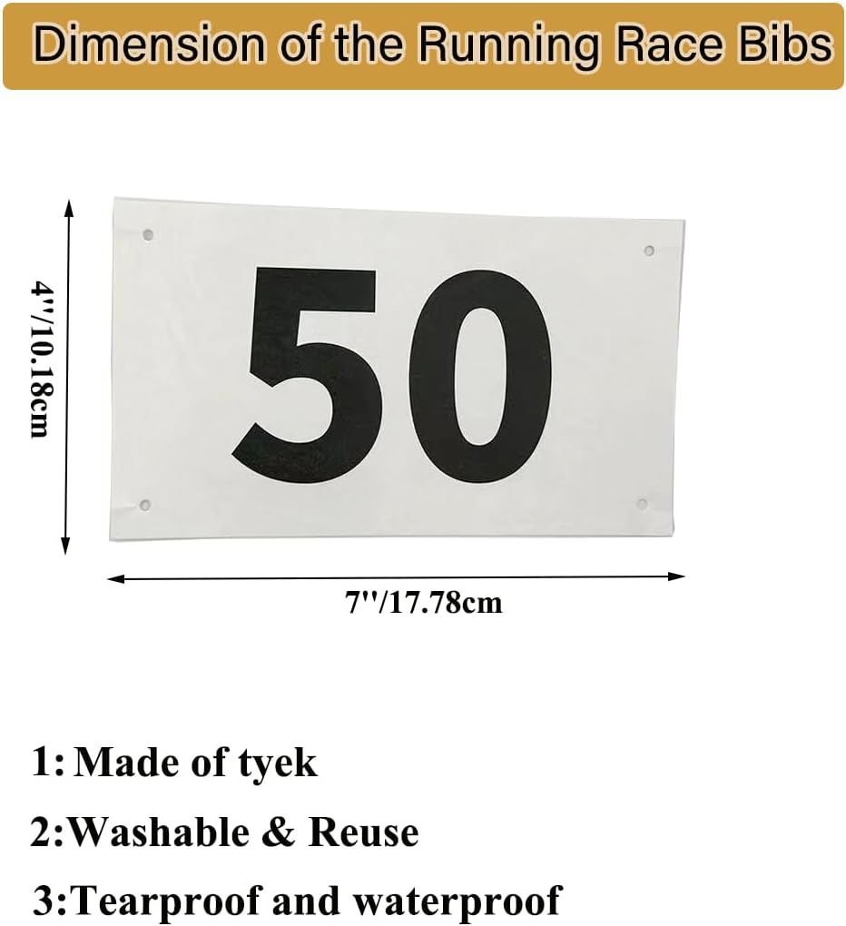 1-200 Running Race Bibs Large Numbers with Safety Pins for Marathon Race Events- Tyvek Tearproof Waterproof