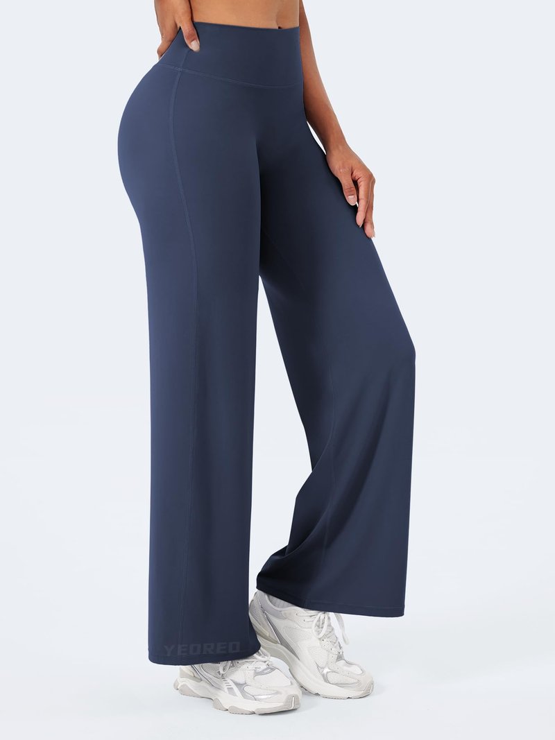 YEOREO Workout Leggings Womens No Front Seam Straight Leggings 29" High Waist Buttery Eddiy Gym Yoga Pants Navy Blue L