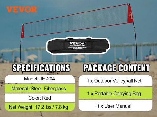 VEVOR Freestanding Volleyball Training Net for Indoor or Outdoor Use, Adjustable Height Portable Net System with Carrying Bag, Professional Volleyball Practice Trainer for Hitting or Serving Drills