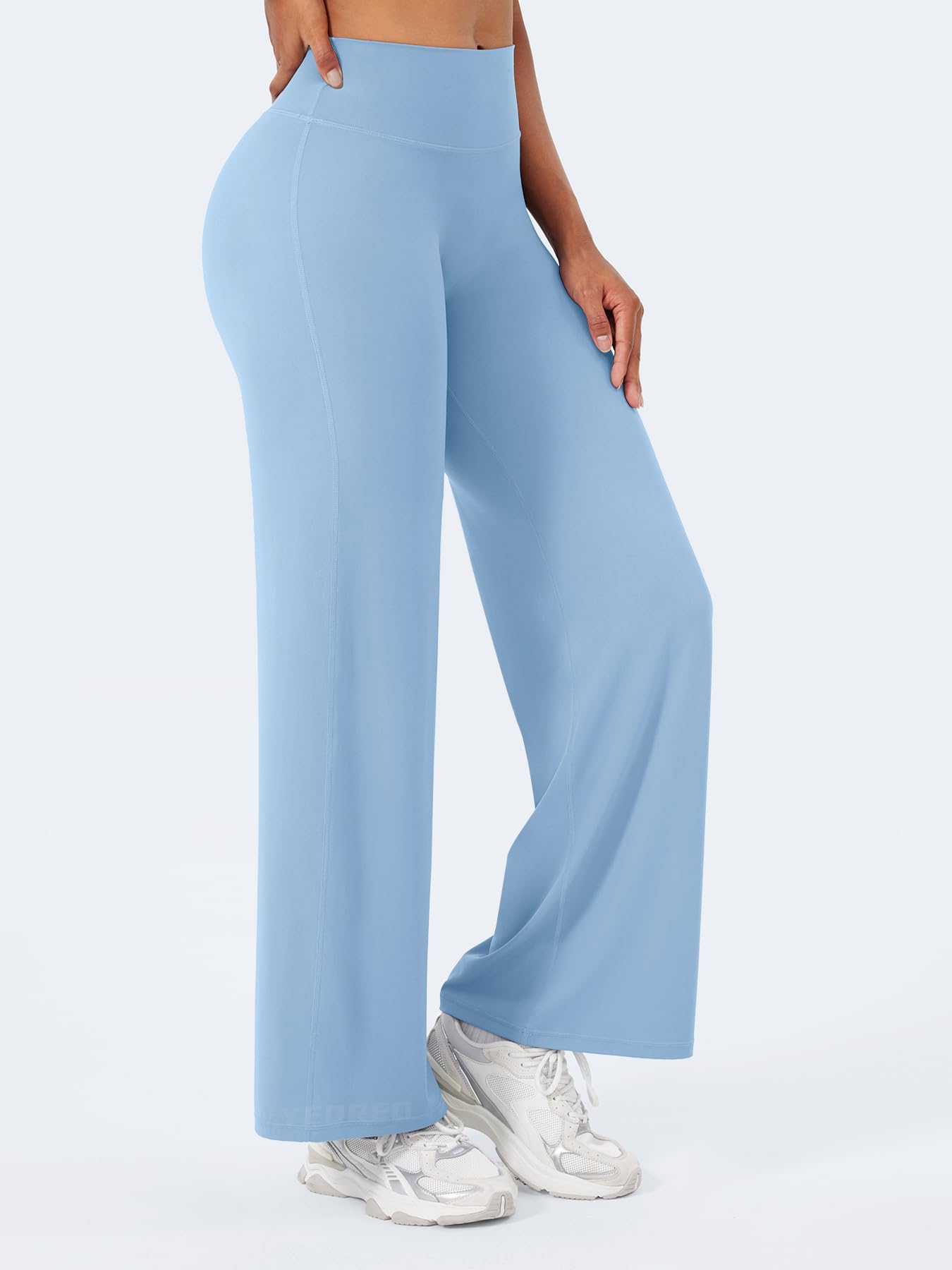 YEOREO Workout Leggings Womens No Front Seam Straight Leggings 29" High Waist Buttery Eddiy Gym Yoga Pants Airy Blue M