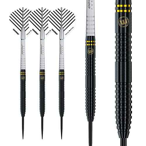 Winmau Daryl Gurney Black Special Edition Tungsten Steeltip Darts Set 23g with Player Flights and Prism Shafts (Stems)