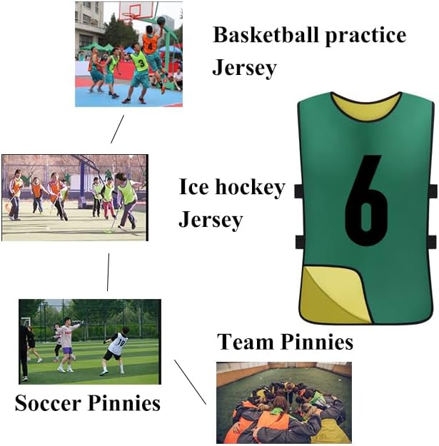 12 Pack Reversible Numbered Pinnies, Double Sided Scrimmage Vest,Team Practice Jerseys for Kids and Adult