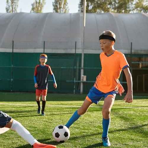 5 Pcs Sports Headbands, Elastic Soccer Headbands Boys Sports Sweatbands Breathable Sweat Wicking Headband for Football Running Basketball Tennis