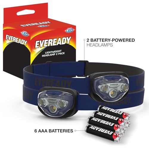 Eveready LED Headlamp 200 Lumens IPX4 Water-Resistant, 2 Pack