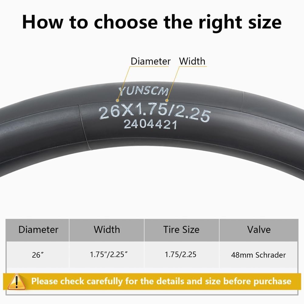 2-PCS 26" Heavy Duty Bike Tubes 26x1.95 26x2.10 26x2.125 AV48MM Schrader Valve 45/57-559 26'' Bicycle Tubes 26x1.75 26x2.0 26x2.25 Compatible with 26x1.75/2.25 Bike Tubes