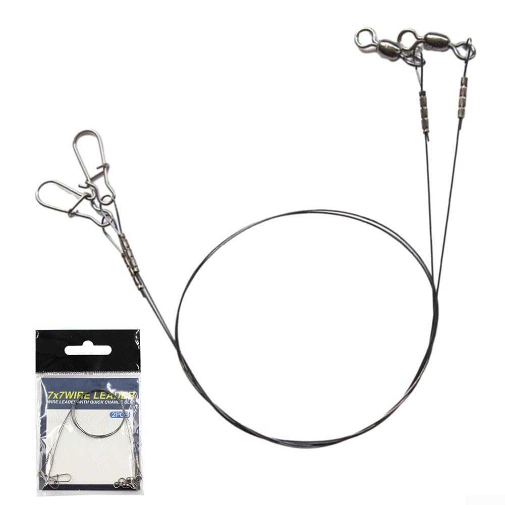 2 Pack Fishing Wire Leader Line, Titanium 7x7 Strand with Swivel Duo-Lock Snap, 30cm 14kg & 35cm 18kg Strength for Predatory Fish(30cm 14kg)