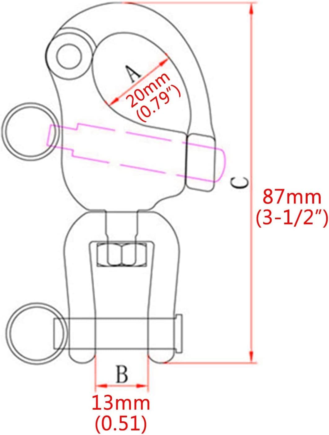 2Pcs Marine Swivel Snap Shackle, 316 Stainless Steel Quick Release Diving Clips Swivel Snap Hook for Sailboat Spinnaker Halyard Yacht