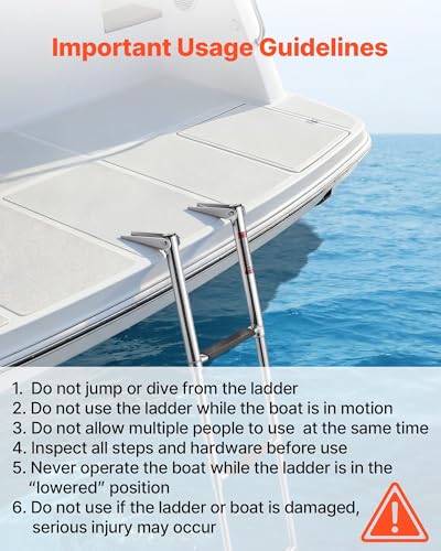 VEVOR 3-Step Stainless Steel Telescoping Boat Ladder - Folding Swim Deck Railing