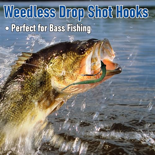 Dr.Fish 30 Pack Weedless Drop Shot Hooks for Bass Fishing - Wide Gap Wacky & Flipping