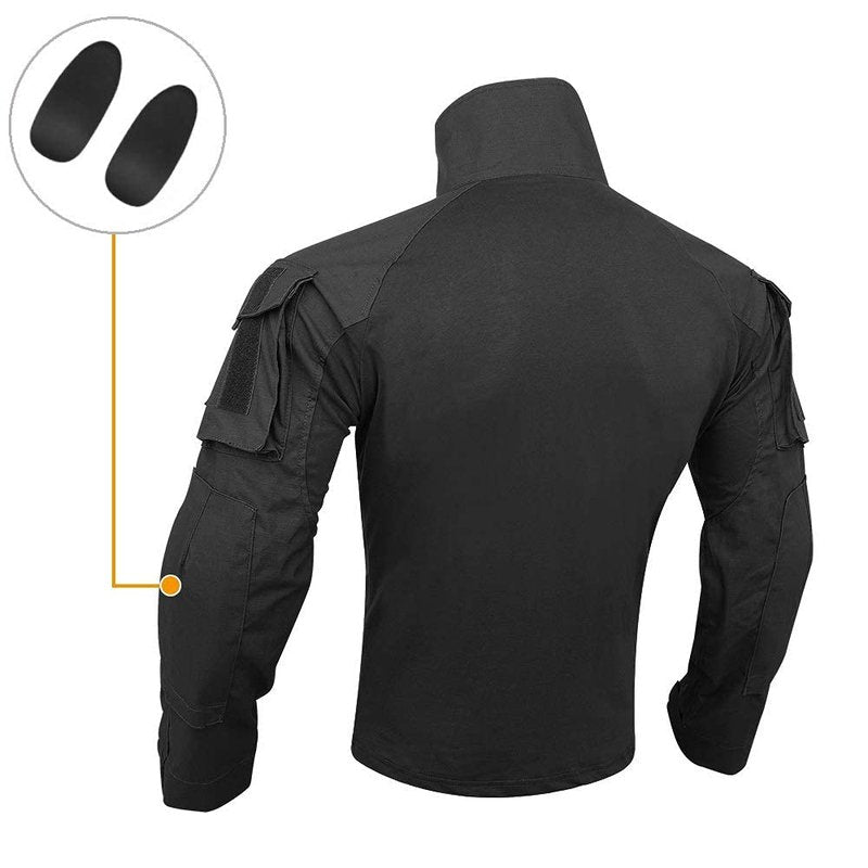 KRYDEX Tactical Men's Combat Shirt Rapid Assault Long Sleeve Shirt with Elbow Pads (US, Alpha, Small, Regular, Regular, Black)