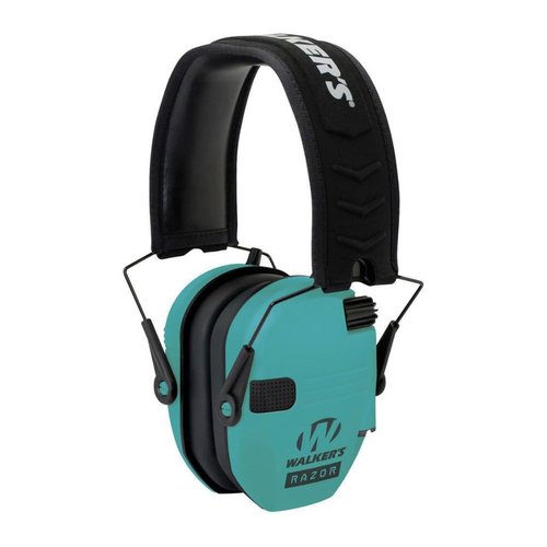 Walker's Razor Compact Electronic Ear Muff (Teal) for Youth and Women with (2-Pack) AAA Batteries Bundle with Protective Case (2 Items)