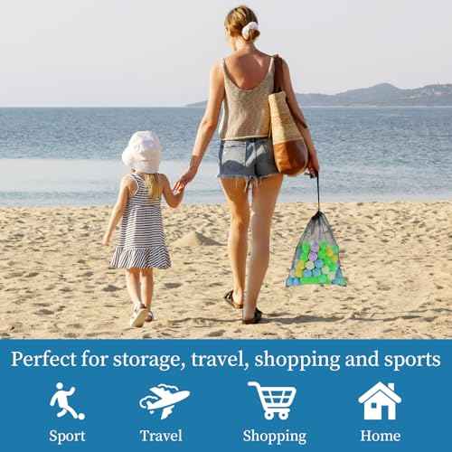 6 Pcs Mesh Bags Drawstring, 14x17 Inch with Lock, Multipurpose Storage Bags for Gym, Balls, Beach, Laundry(Black)