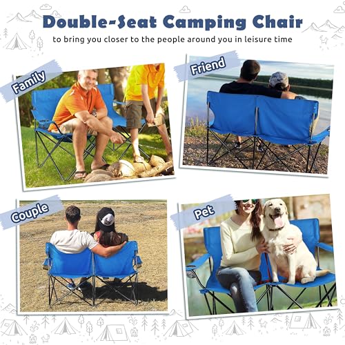Double Seat Folding Camping Chair - Portable Outdoor Lounge for 2 with Storage Bag