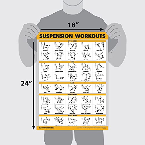 10 Pack - Exercise Workout Poster Set - Dumbbell, Suspension, Kettlebell, Resistance Bands, Stretching, Bodyweight, Barbell, Yoga Poses, Exercise Ball, Muscular System Chart (LAMINATED,18" x 24")