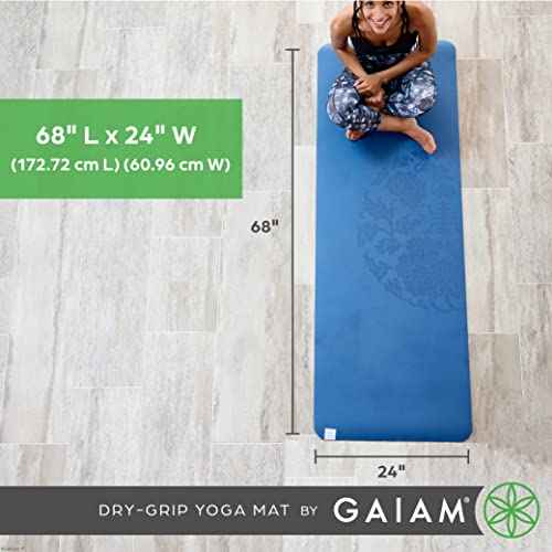 Gaiam Dry-Grip Yoga Mat - 5mm Thick Non-Slip Exercise & Fitness Mat for Standard or Hot Yoga, Pilates and Floor Workouts - Cushioned Support, Non-Slip Coat - 68 x 24 Inches