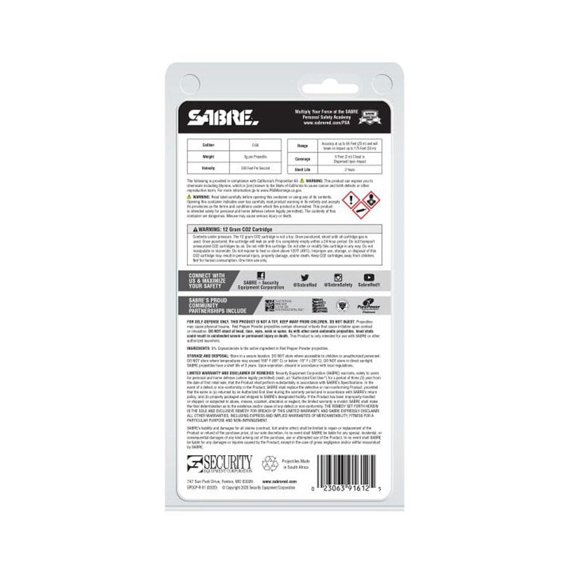 SABRE Home Defense Pepper Projectile Launcher Refill Kit 14 Red Pepper Powder Projectiles and 2 CO2 Cartridges