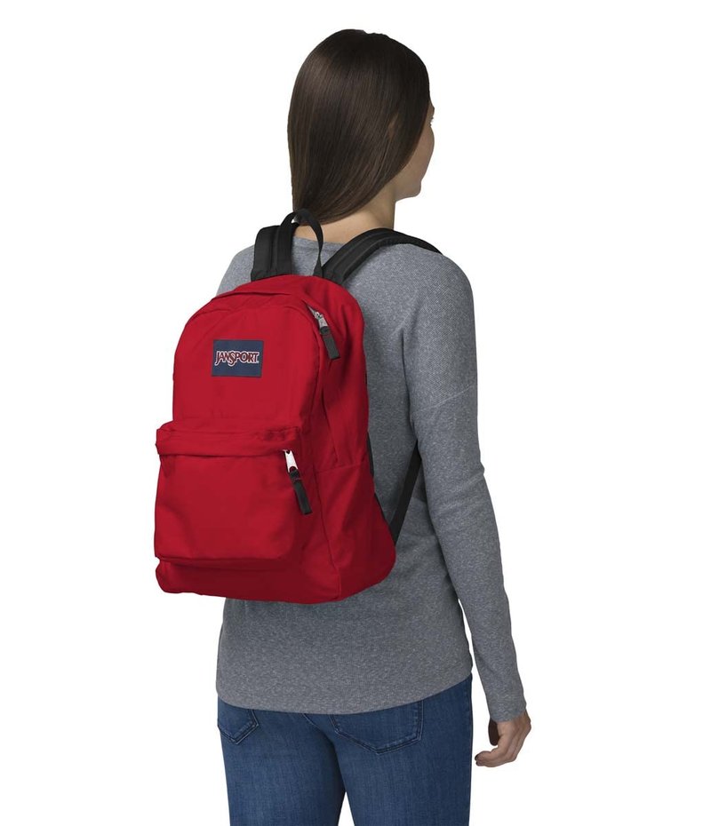 JanSport SuperBreak One Backpacks - Durable, Lightweight Bookbag with 1 Main Compartment, Front Utility Pocket with Built-in Organizer - Premium Backpack, Red Tape