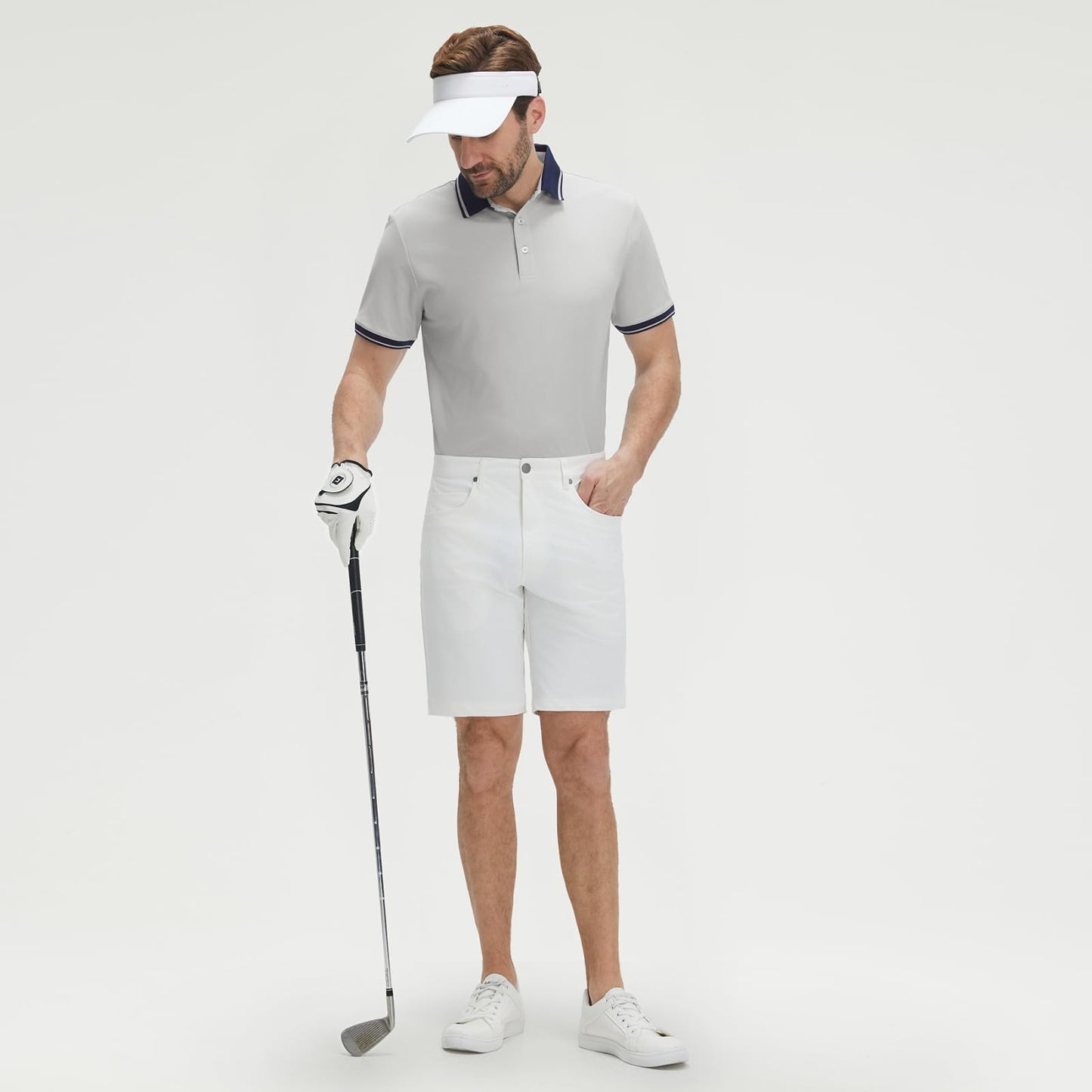 M MAELREG Mens Golf Shirt Quick Dry Lightweight Contrast Collared Stretch Solid Casual Athletic Polo Shirts for Men Khaki Grey