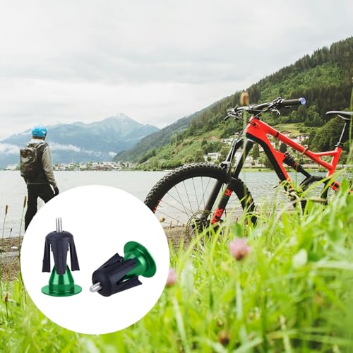 Green Aluminum Bike Handlebar End Plugs Set - Locking Expandable Bar Caps for Drop & Round Bars