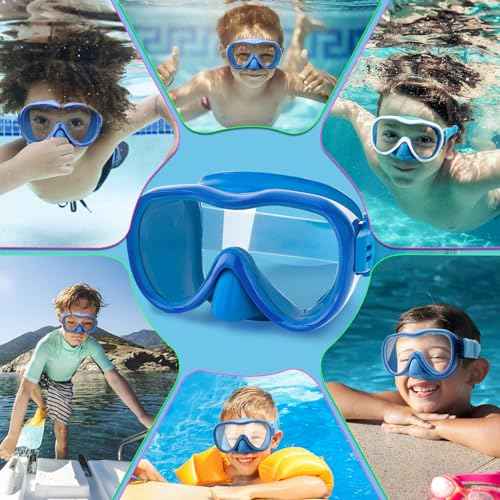 Kids Swim Goggles, Anti-Leak Snork Mask with Nose Cover & Elastic Fabric Strap, UV Protection Swimming Goggles for Kids Boys Girls