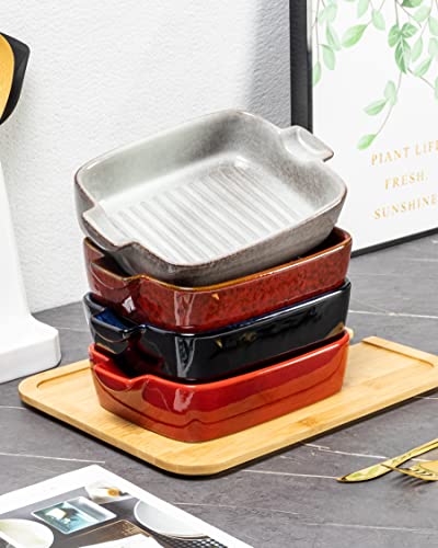Reactive Glaze Ceramic Baking Dishes Set of 4 - 18 oz Au Gratin Pans
