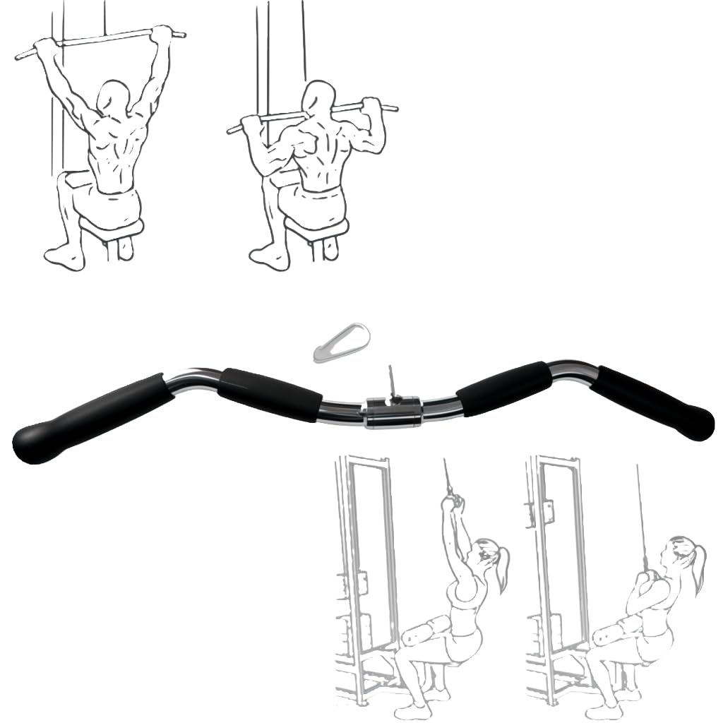 qibylift Lat Pulldown Attachments For Cable Machines,Lat Pull Down Bar Cable Machine Attachments,Tricep Press Down,Revolving Straight Curl Bar with Rotating & Rubber Handle Grips(29 Inch)