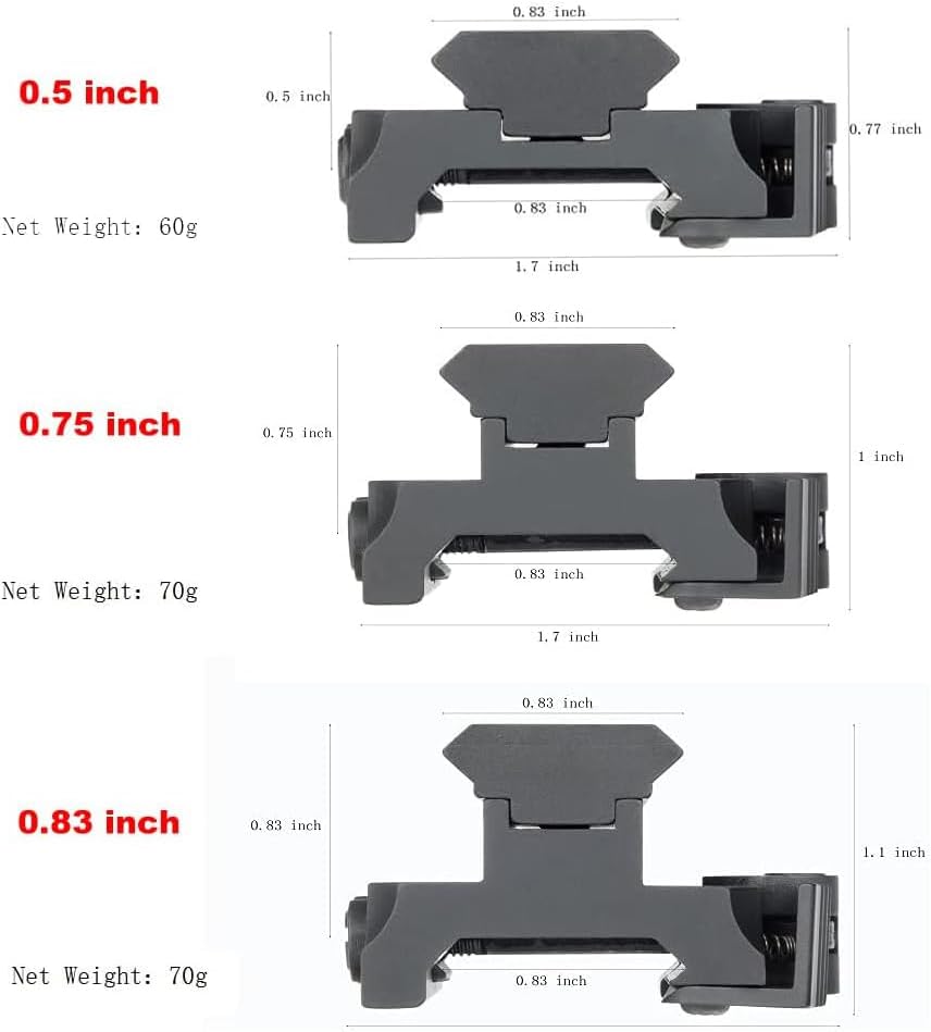 0.5/0.75/0.83 inch Single Picatinny Rail Riser Mount with QD Lever Lock Quick Release, 4 Slots Riser Mount for Red Dot Sight