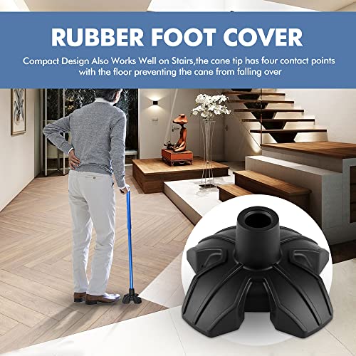Quad Base Cane Tip (1pc) – Black Rubber Replacement for Standard & Folding Canes