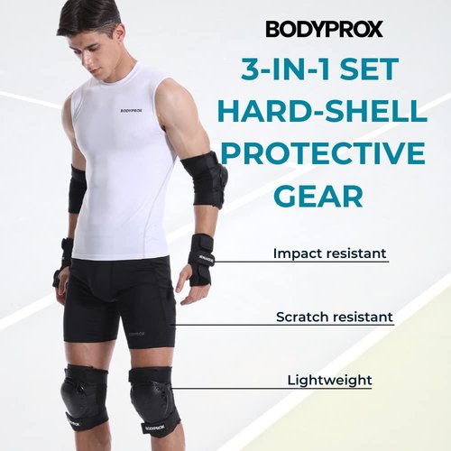 BODYPROX Knee Pads Elbow Pads Wrist Guards Set for Skateboarding, Roller Derby, BMX Ride, and Inline Skating (Medium)