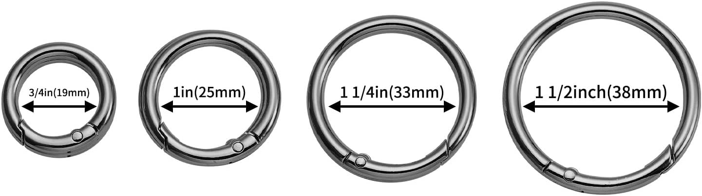15pcs Trigger Spring O Rings Round,Metal Keychain Ring Round Carabiner Clips for Keyrings Buckle, Bags,Purses