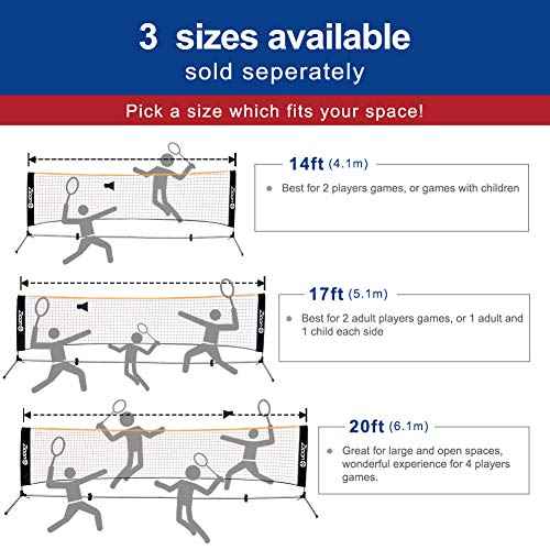 Portable Tennis Net,Stainless Steel Poles Badminton Net Set Adjustable Height Nylon Net with Carry Bag, for Kids Volleyball, Pickleball,Soccer, Indoor, Outdoor Court, Backyard, Beach, Driveway