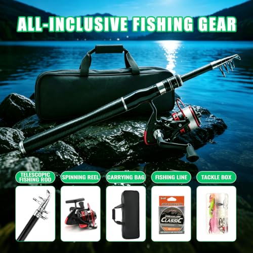 Telescopic Carbon Fiber Fishing Rod and Reel Combo Set - 1.8M/5.9FT Black