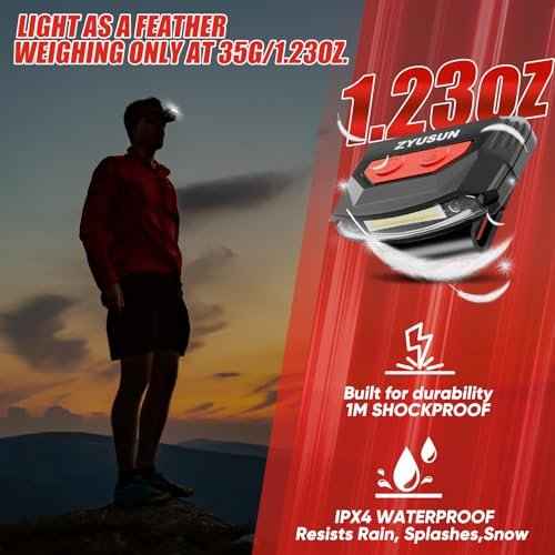 2-Pack Rechargeable Cap Light,Portable headlamps,Clip on Hat with Motion Sensor,Lightweight IPX4 Waterproof,White/Red/Green Night Vision LED Lights for Hunting Fishing Camping Hiking Cycling