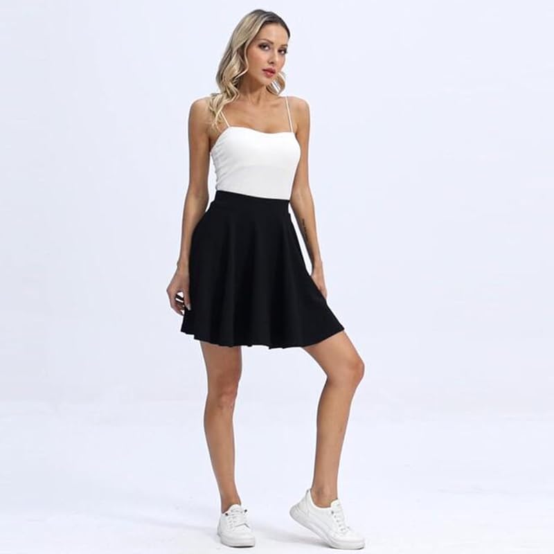 Black XL THHGPO Women's A-Line Skort with Shorts - Built-In Shorts, Elastic Waist