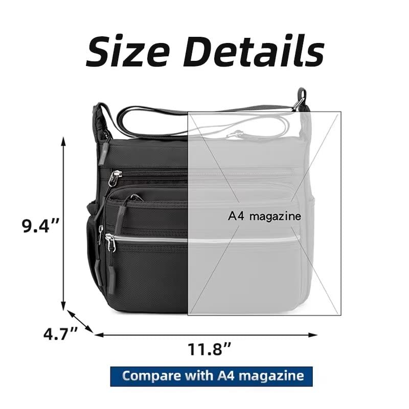 Mudono Waterproof Nylon Messenger Bag for Men - Black Multi-pocket Crossbody Travel Satchel