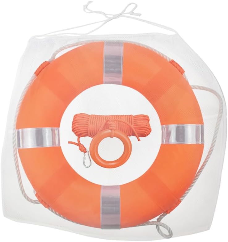 20Inch Throwable Lifebuoy Ring with 98.4FT Floating Rescue Rope - Emergency Flotation Device for Boating, Pool & Outdoor Water Safety, Heavy-Duty Foam Buoy & Perimeter Line Lifeguard Kit