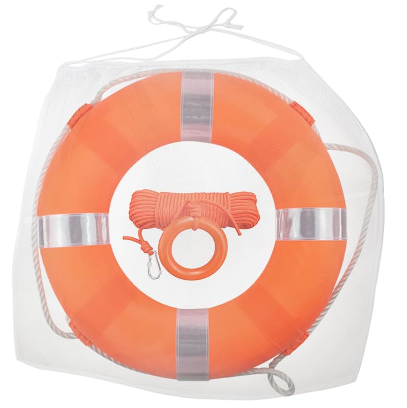 20Inch Throwable Lifebuoy Ring with 98.4FT Floating Rescue Rope - Emergency Flotation Device for Boating, Pool & Outdoor Water Safety, Heavy-Duty Foam Buoy & Perimeter Line Lifeguard Kit (Orange+Rope)