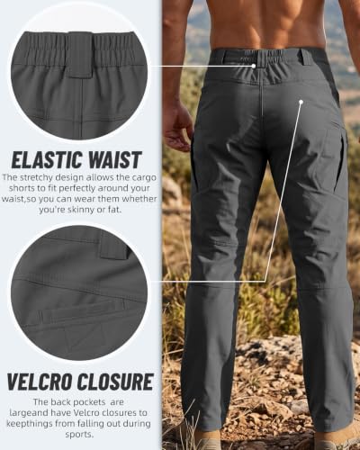 Men's Cargo Tactical Pants Work Hiking Trousers Waterproof Lightweight Elastic Waist - Dark Grey Medium