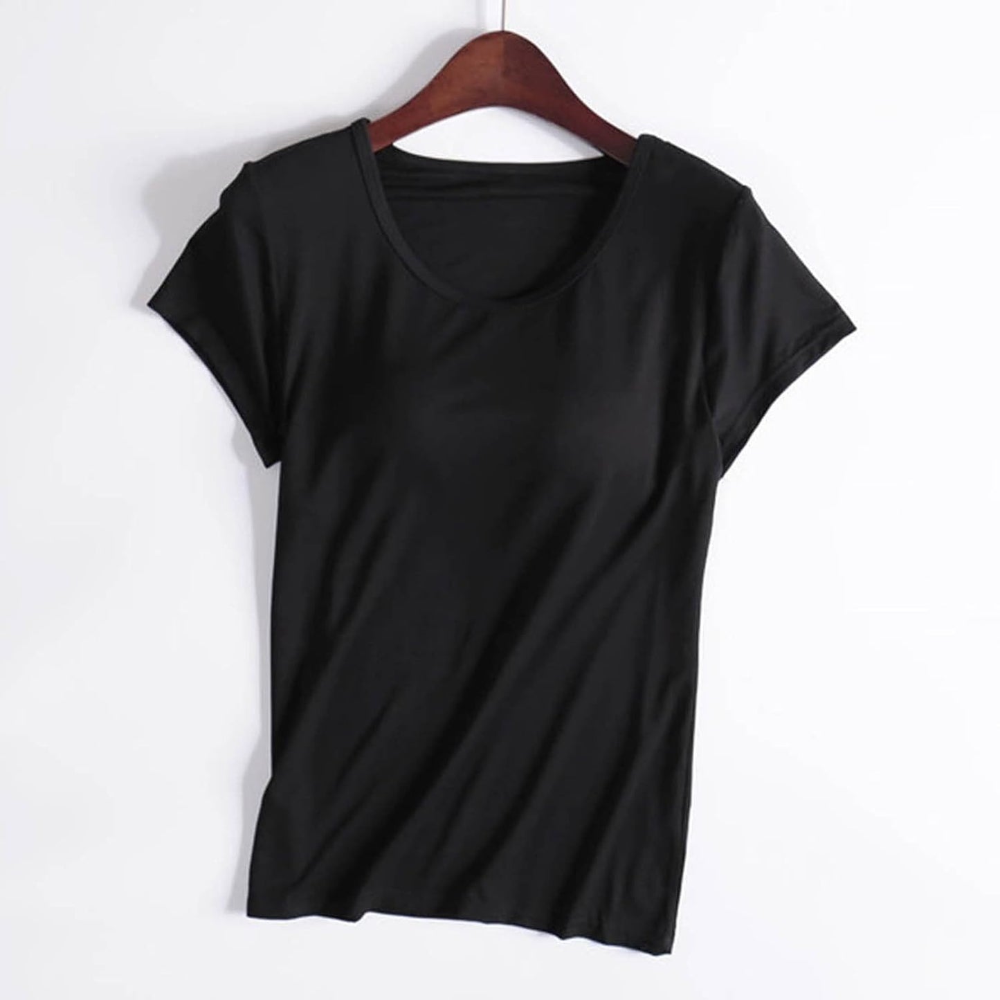 JiXiang Shirts with Built in Bras for Women Short Sleeves Crewneck Padded Tunics Tops Comfy Athletic Shelf Bra Active Tees