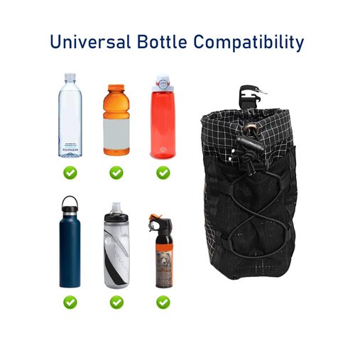 FIOTCEL Ultralight MOLLE-Compatible Shoulder Strap Water Bottle Holder – Multi-Purpose Hydration Pack Attachment for Hiking, Cycling & Travel (Black)