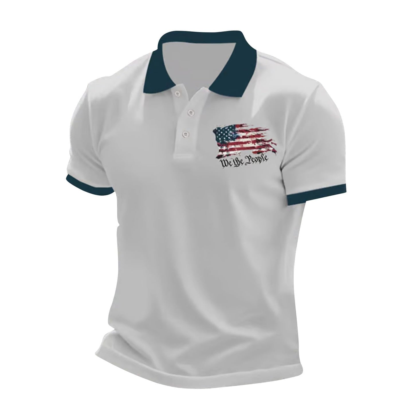 Independence Day Men Golf Polo Shirts for Men WE The People Distressted American USA Flag Tshirts Short Sleeve Tops Slim Muscle Tees(Za5-Green Camisa Polo Manga Larga para Hombre,Medium)