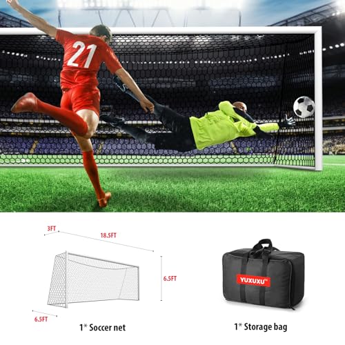 Soccer Goal Net Replacement 18.5x6.5FT Black 7V7 with Variation 24x8FT Nylon Mesh