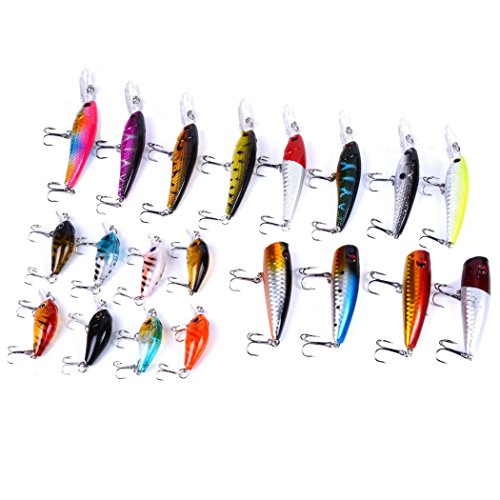 Aorace Fishing Lures Kit 20pcs - Minnow, Popper & Crank Baits for Saltwater & Freshwater