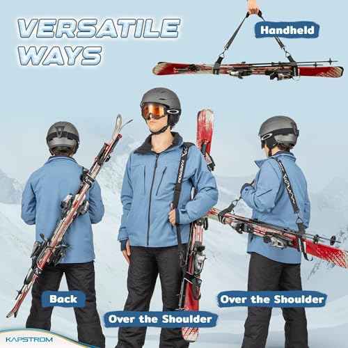 Ski Straps & Pole Carrier - Black - Heavy-Duty with Adjustable Strap Length & Cushioned Shoulder Sling