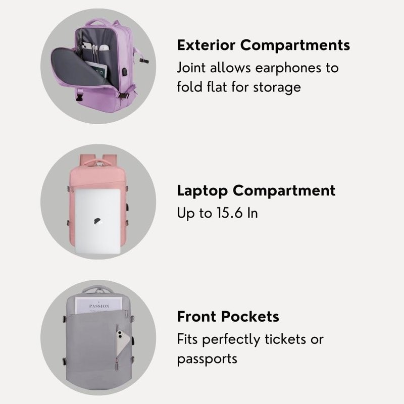 Homefy 35L Black Travel Laptop Backpack for Men & Women, Waterproof & TSA-Friendly Carry On for 17.3'' Laptops, Flight Approved Personal Item with USB Charging Port