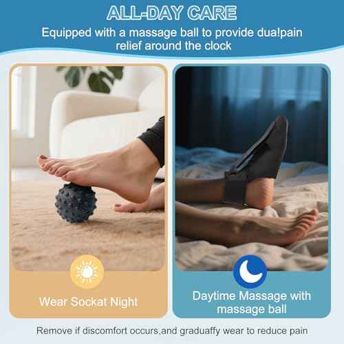 Plantar Fasciitis Night Splint Brace with Massage Ball, Relieves Foot Drop and Achilles Tendonitis, Adjustable Straps, Soft & Comfortable Sleep, Night Splint for Plantar Fasciitis Women & Men, Small