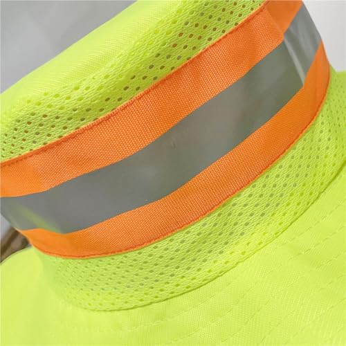 High Visibility Neon Reflective Sun Bucket Hat - Wide Brim Mesh Fishing Cap for Men Women - Green