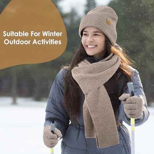 Womens Beanie Winter Hat Touchscreen Gloves Set Fleece Lined Skull Caps for Women Men